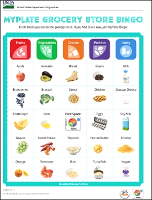 MyPlate Grocery Store Bingo card