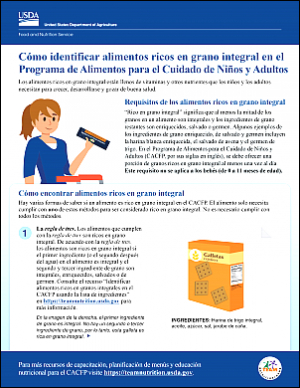 Cover of Spanish Version of How to Spot Whole Grain-Rich Foods for the CACFP 