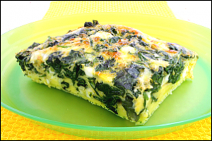 Spinach egg bake portioned on a plate