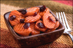 dish of sliced glazed carrots