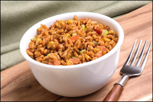 dish of Spanish brown rice and herbs
