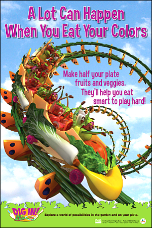 illustration of a roller coaster made of fruits and vegetables