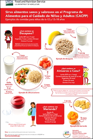 Serve Tasty and Healthy Foods in the CACFP Sample Meals for Children 6-12 & 13-18 Spanish