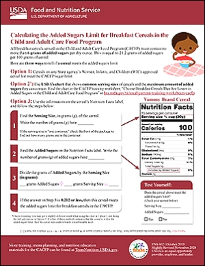 Calculating Sugar Limits for Breakfast Cereals in the CACFP