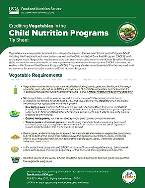 Crediting Vegetables in Child Nutrition Programs Tip Sheet
