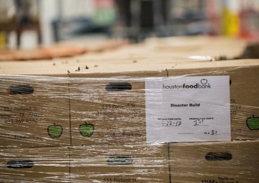 box of food labelled for disaster distribution
