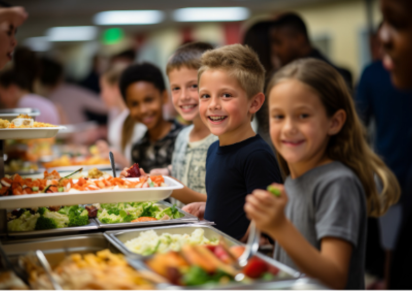 kids in line at a school cafeteria