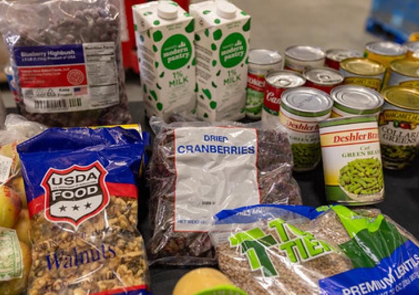 TEFAP foods displayed on a table