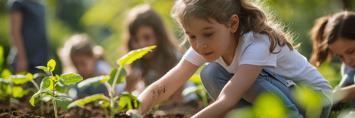 kids planting in a school garden