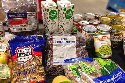 TEFAP foods displayed on a table