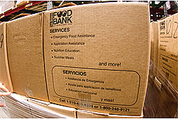 a box at a food bank listing all the services on the side