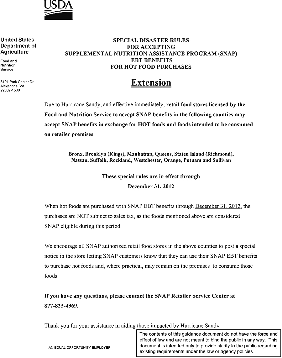 Hot Foods Notice - NY extension